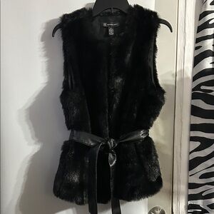 INC International Concepts Black Faux Fur Vest